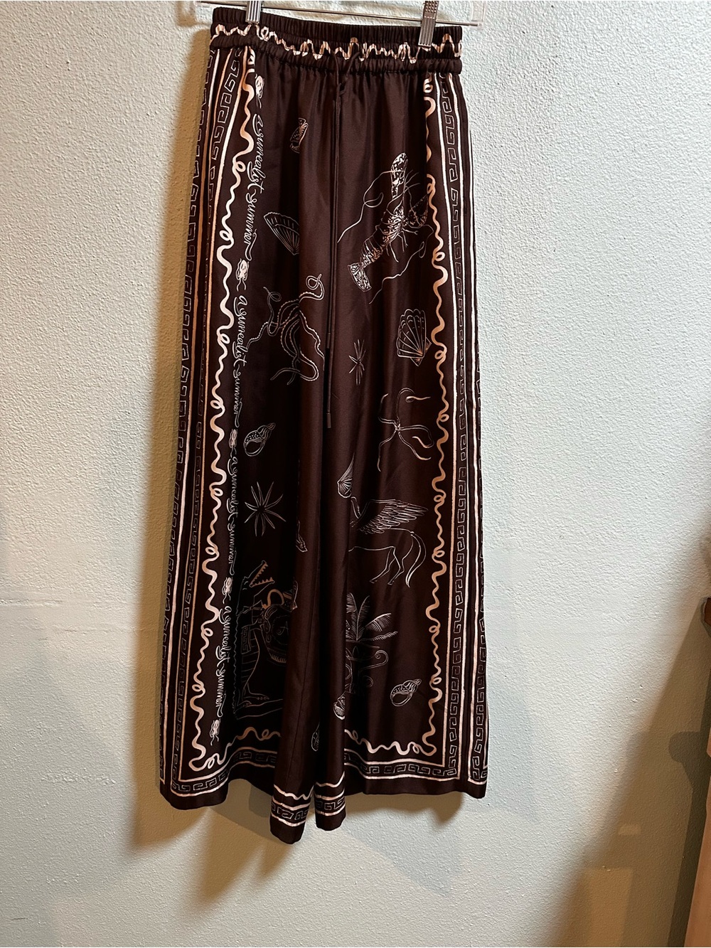 ALÉMAIS Brown Silk Printed Wide Leg Pants Size US 2 - Picture 2 of 14